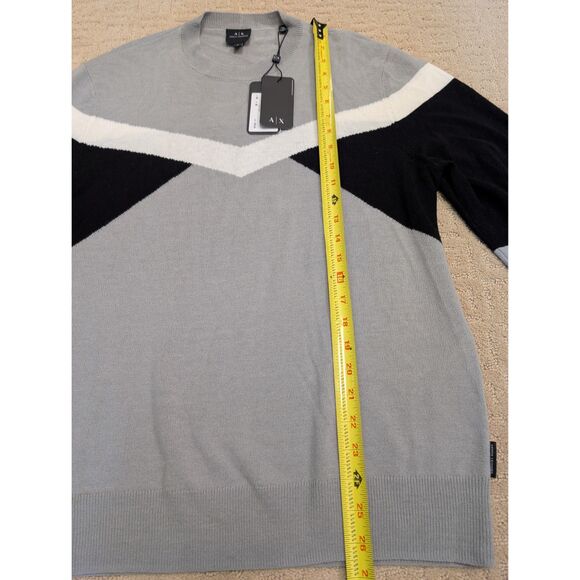 NWT Armani Exchange Sweater Women Medium Gray Black White Color Block - Picture 6 of 7